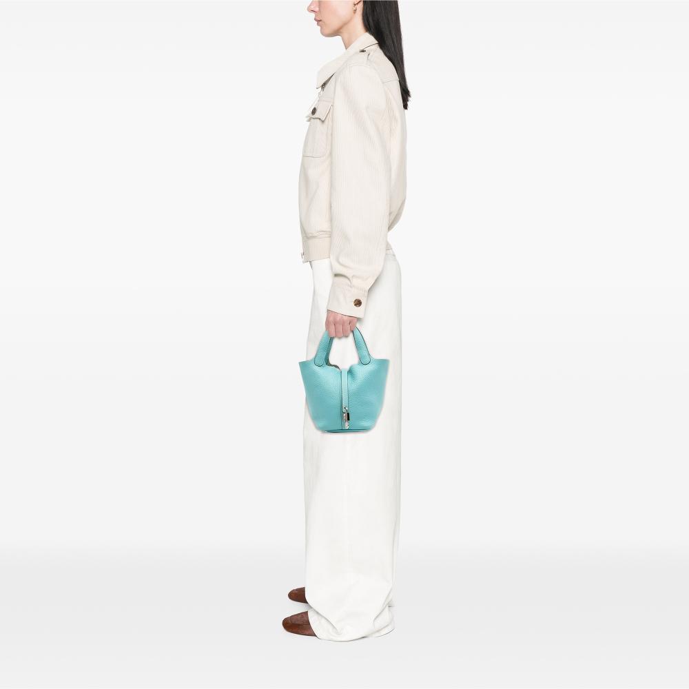 Hermès B Hermès Blue Aqua Calf Leather Clemence Picotin Lock 18 France