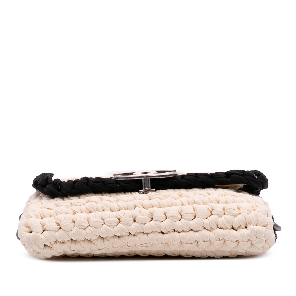 Chanel B Chanel White Ivory Chemical Fiber Fabric Neoprene Fancy Crochet Flap Italy