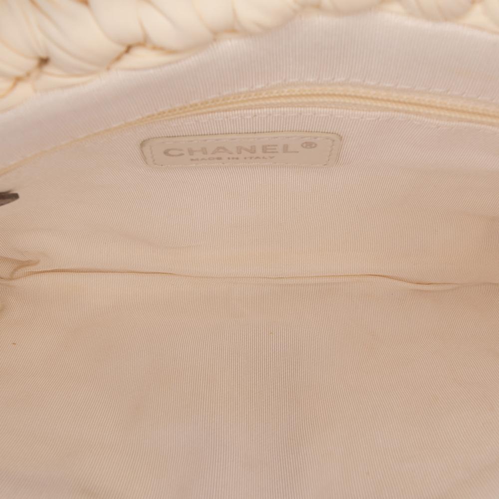 Chanel B Chanel White Ivory Chemical Fiber Fabric Neoprene Fancy Crochet Flap Italy