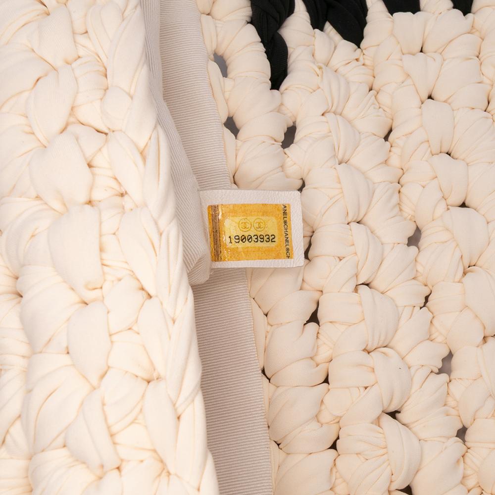 Chanel B Chanel White Ivory Chemical Fiber Fabric Neoprene Fancy Crochet Flap Italy