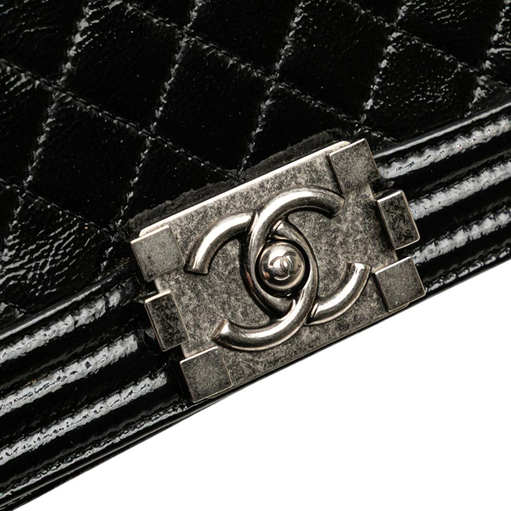 Chanel B Chanel Black Patent Leather Leather Small Quilted Patent Boy Flap Italy