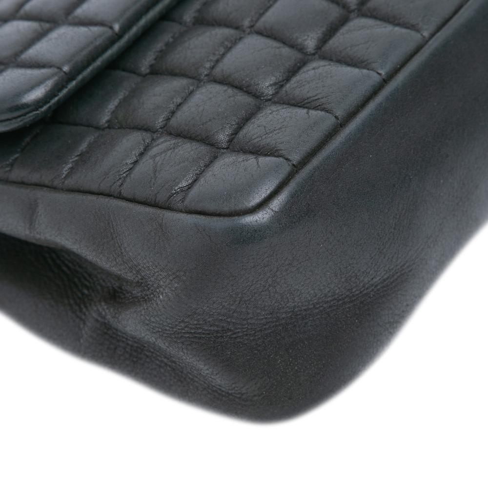 Chanel B Chanel Black Calf Leather Chocolate Bar Iridescent skin Bubble Flap Italy