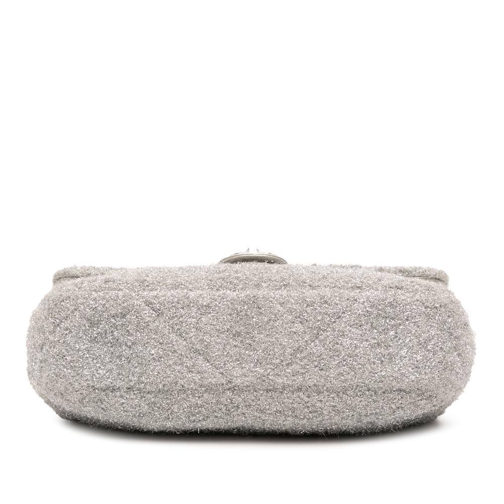 Chanel B Chanel Silver Polyester Fabric Medium Quilted Lurex Ground Control Pluto Glitter Flap Italy