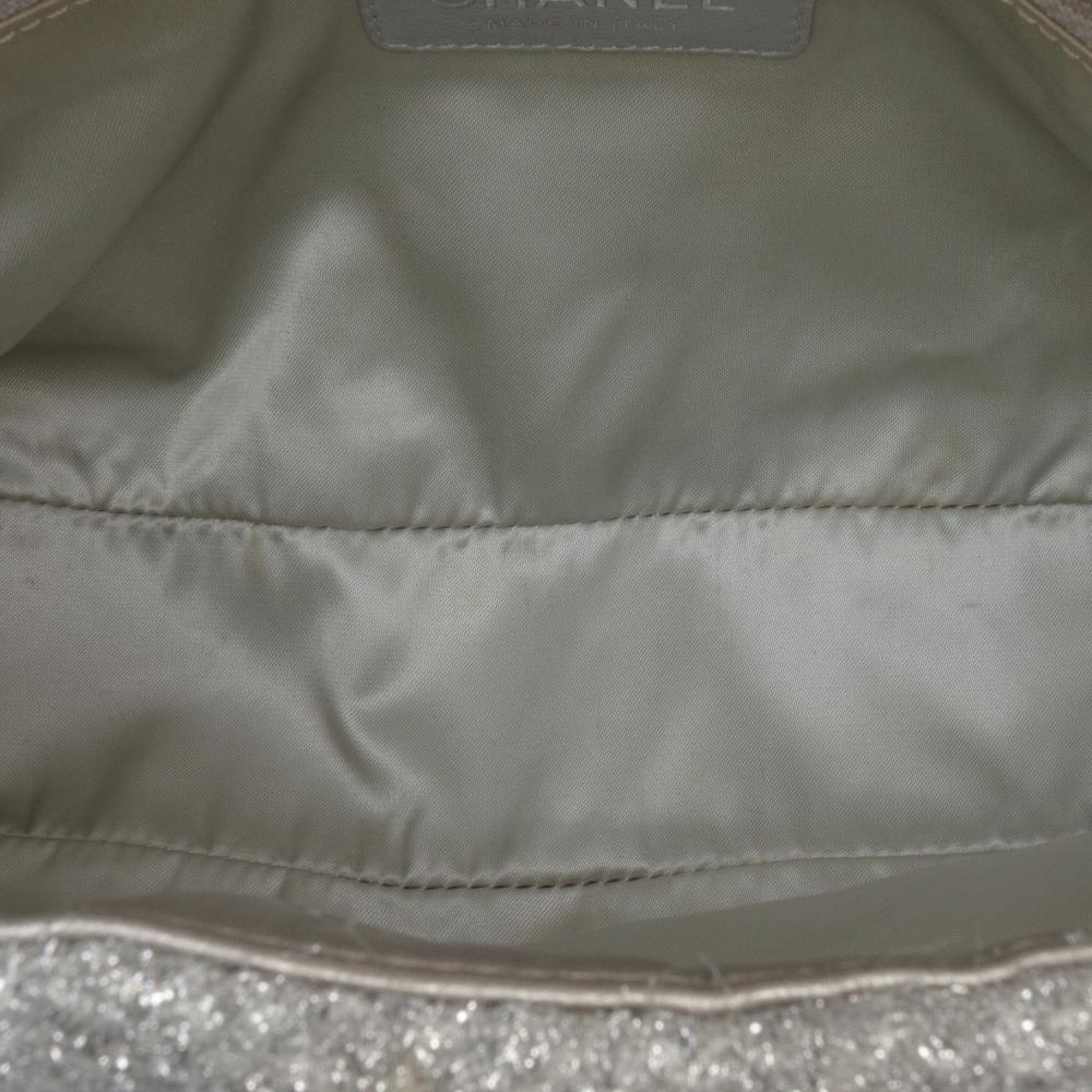 Chanel B Chanel Silver Polyester Fabric Medium Quilted Lurex Ground Control Pluto Glitter Flap Italy