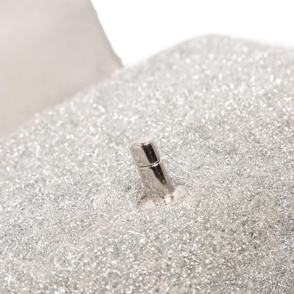 Chanel B Chanel Silver Polyester Fabric Medium Quilted Lurex Ground Control Pluto Glitter Flap Italy