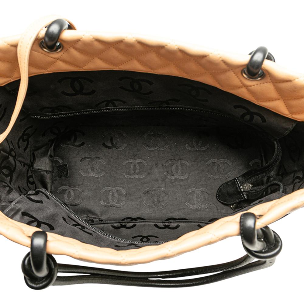 Chanel B Chanel Brown Beige Lambskin Leather Leather Large Quilted Lambskin Cambon Ligne Tote France
