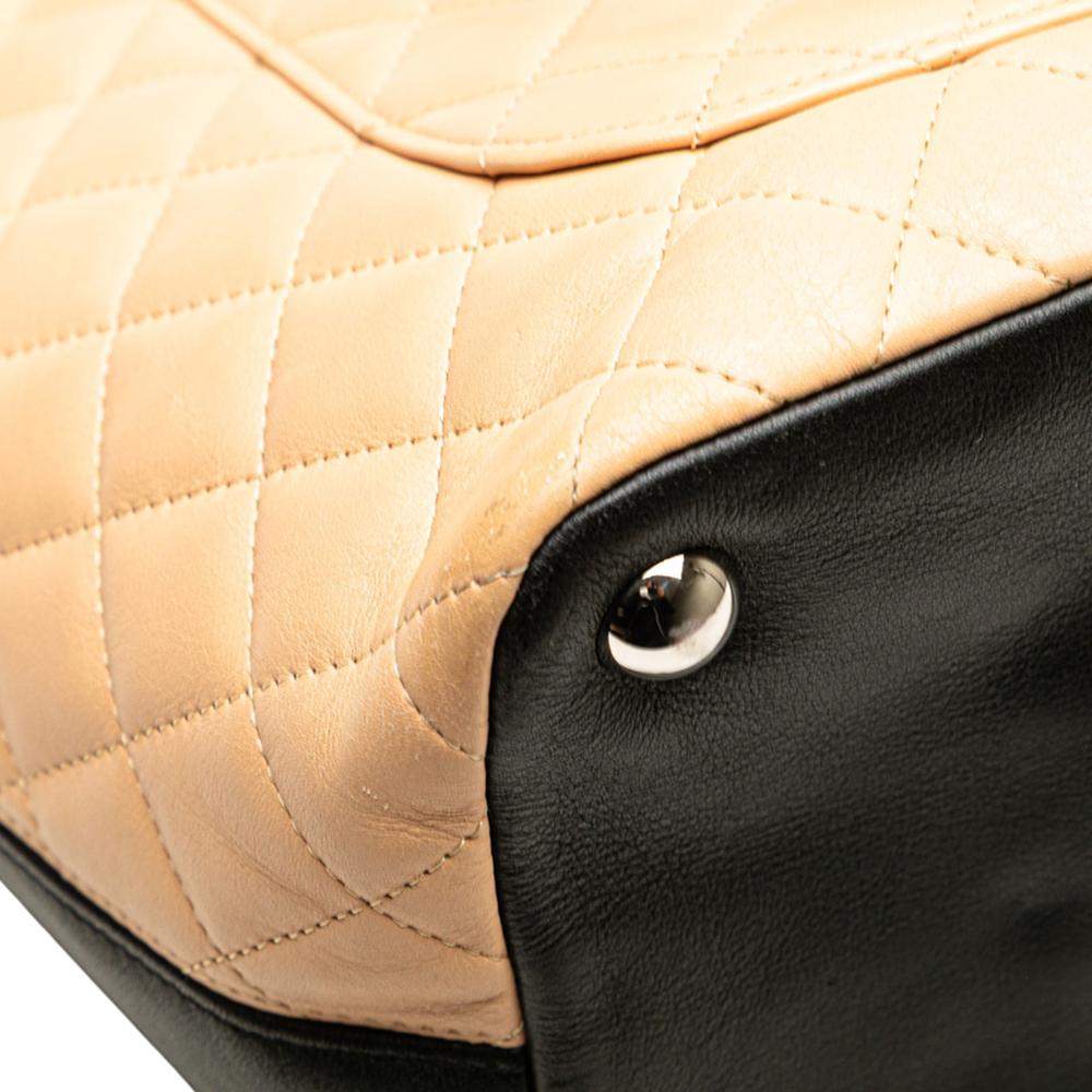 Chanel B Chanel Brown Beige Lambskin Leather Leather Large Quilted Lambskin Cambon Ligne Tote France
