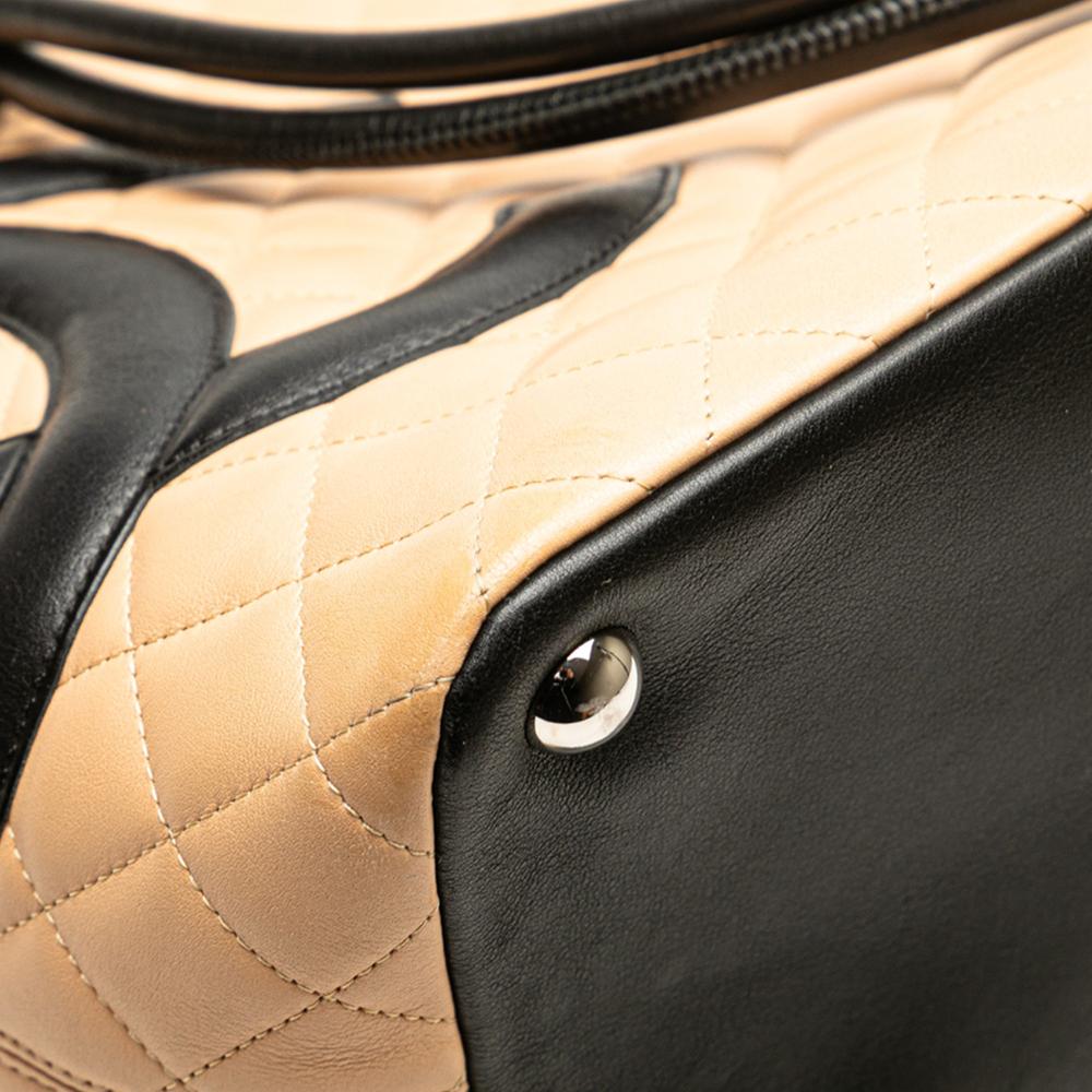 Chanel B Chanel Brown Beige Lambskin Leather Leather Large Quilted Lambskin Cambon Ligne Tote France