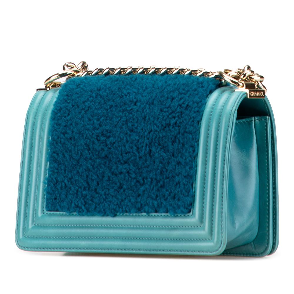 Chanel AB Chanel Blue Turquoise Fur Natural Material Small Shearling Boy Flap Italy
