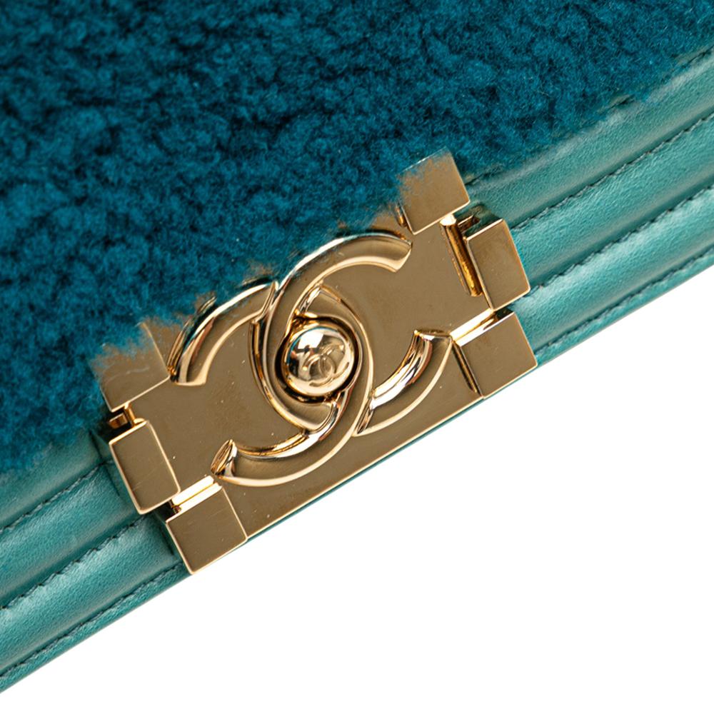 Chanel AB Chanel Blue Turquoise Fur Natural Material Small Shearling Boy Flap Italy