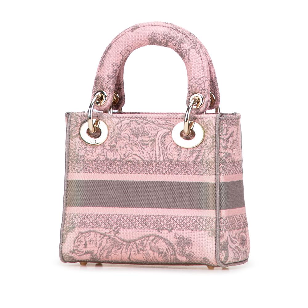 Christian Dior B Dior Pink with Gray Canvas Fabric Mini Embroidered Toile De Jouy Lady D Lite Italy