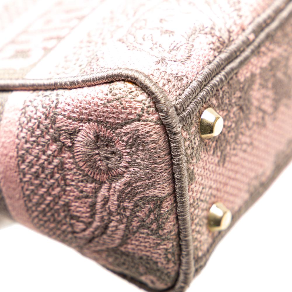Christian Dior B Dior Pink with Gray Canvas Fabric Mini Embroidered Toile De Jouy Lady D Lite Italy