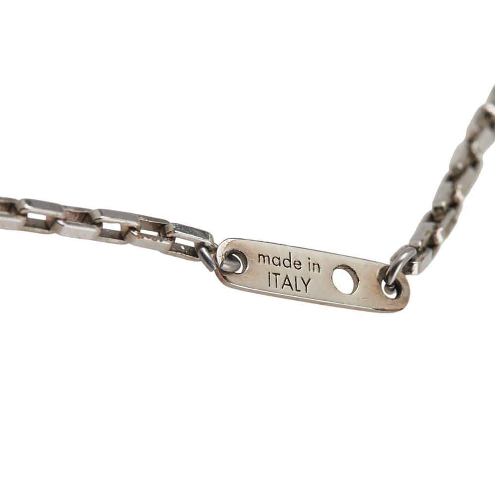 Louis Vuitton B Louis Vuitton Silver with Blue Palladium Metal Plated Damier Colors Pendant Necklace Italy