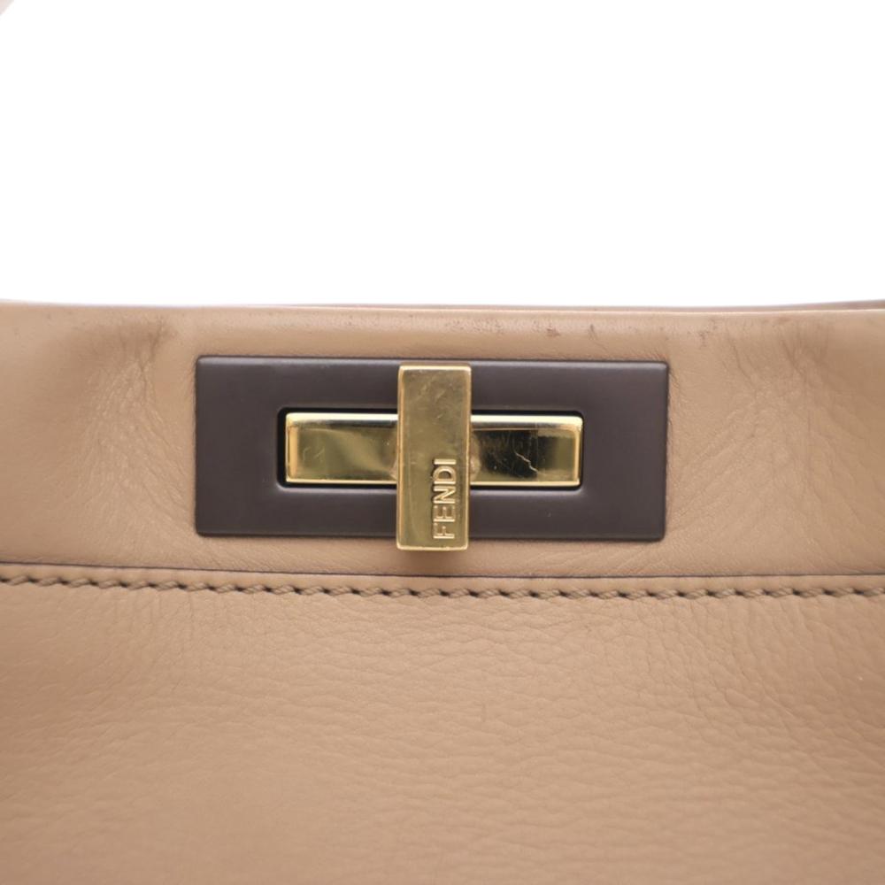 Fendi B Fendi Brown Beige Calf Leather Medium Peekaboo Iconic Satchel Italy