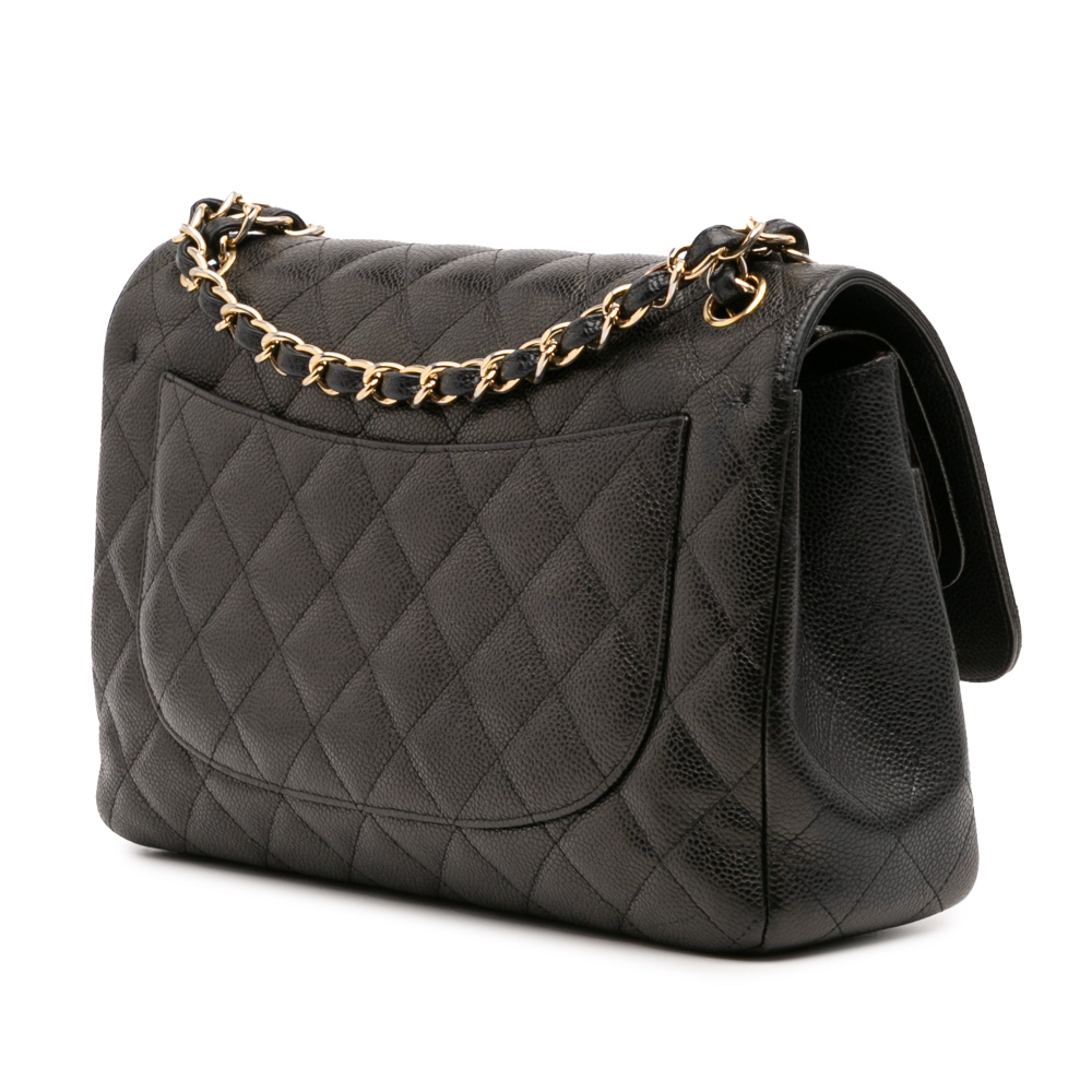 Chanel Classic Double Flap Jumbo Matelassè Caviar Leather Flap Handbag Black