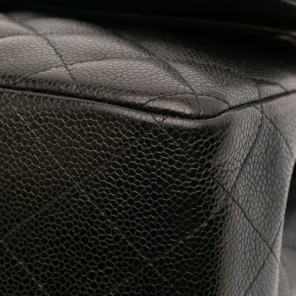 Chanel Classic Double Flap Jumbo Matelassè Caviar Leather Flap Handbag Black