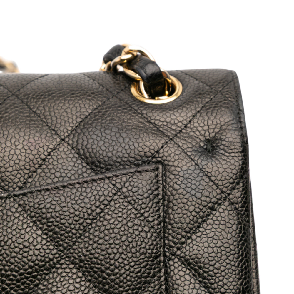 Chanel Classic Double Flap Jumbo Matelassè Caviar Leather Flap Handbag Black