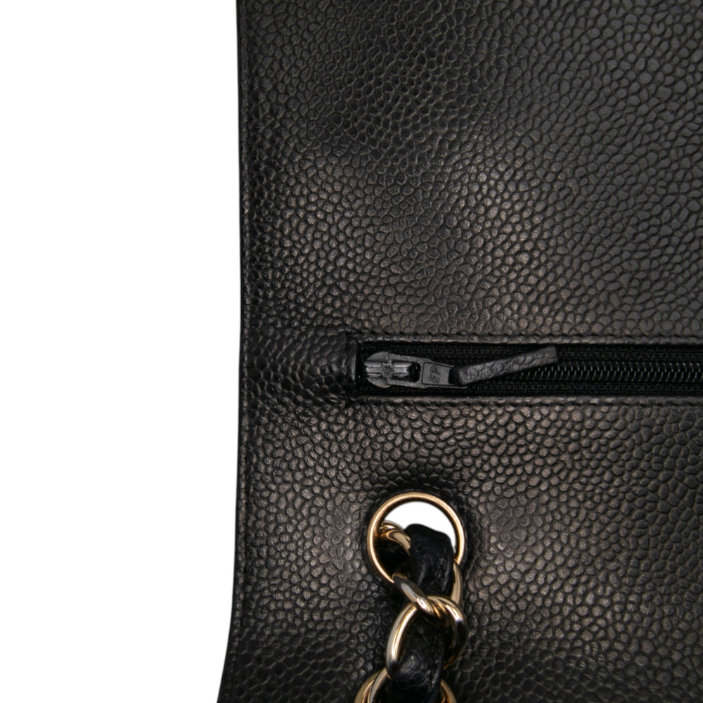Chanel Classic Double Flap Jumbo Matelassè Caviar Leather Flap Handbag Black