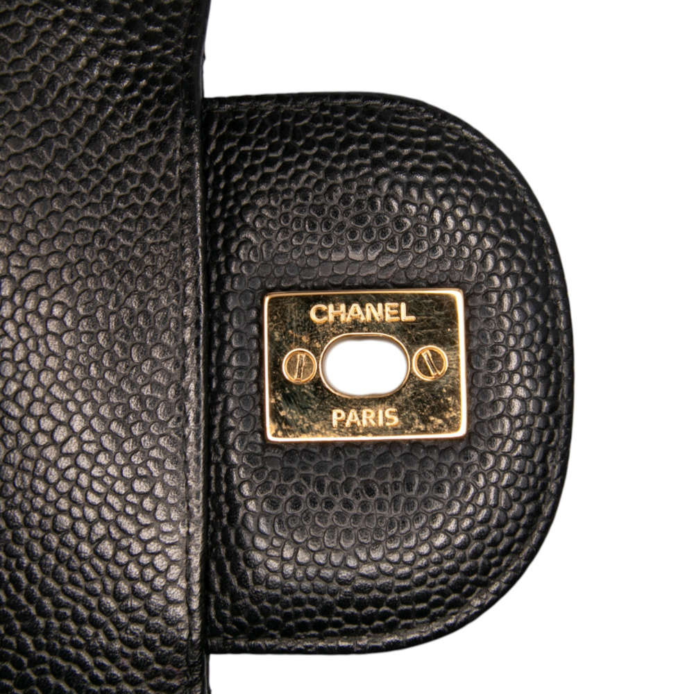 Chanel Classic Double Flap Jumbo Matelassè Caviar Leather Flap Handbag Black