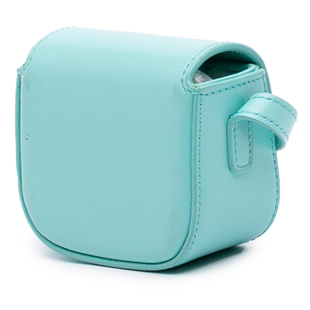 Celine B Celine Blue Turquoise Calf Leather Triomphe AirPods Case with Strap Italy