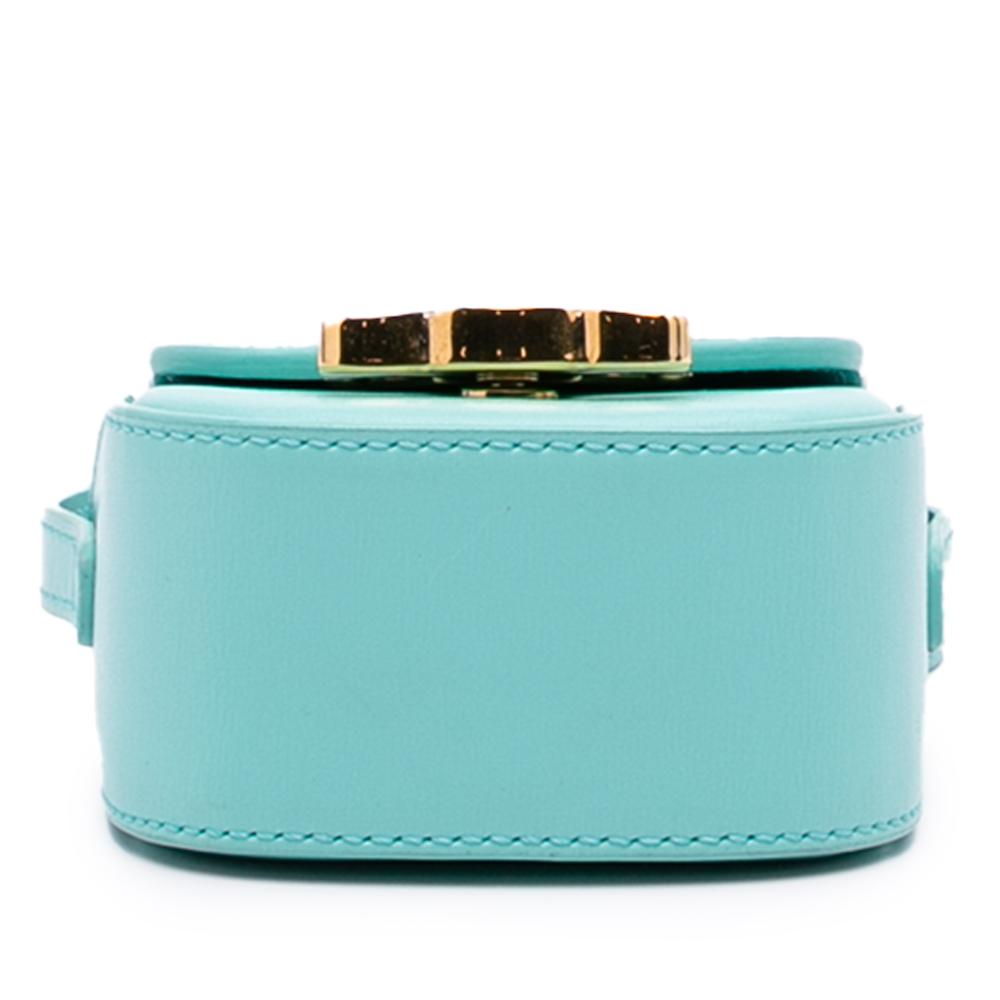 Celine B Celine Blue Turquoise Calf Leather Triomphe AirPods Case with Strap Italy