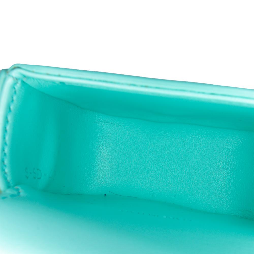 Celine B Celine Blue Turquoise Calf Leather Triomphe AirPods Case with Strap Italy