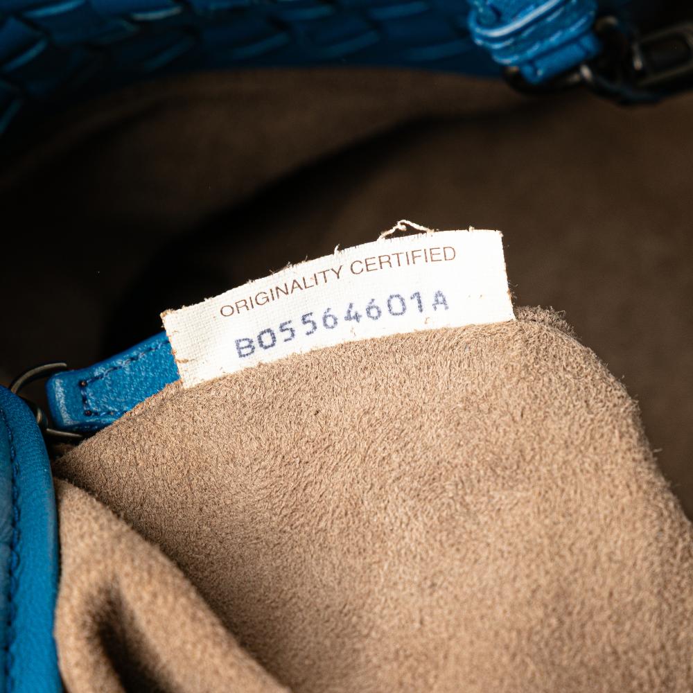 Bottega Veneta B Bottega Veneta Blue Nappa Leather Leather Medium Nappa Intrecciato Cesta Tote Italy