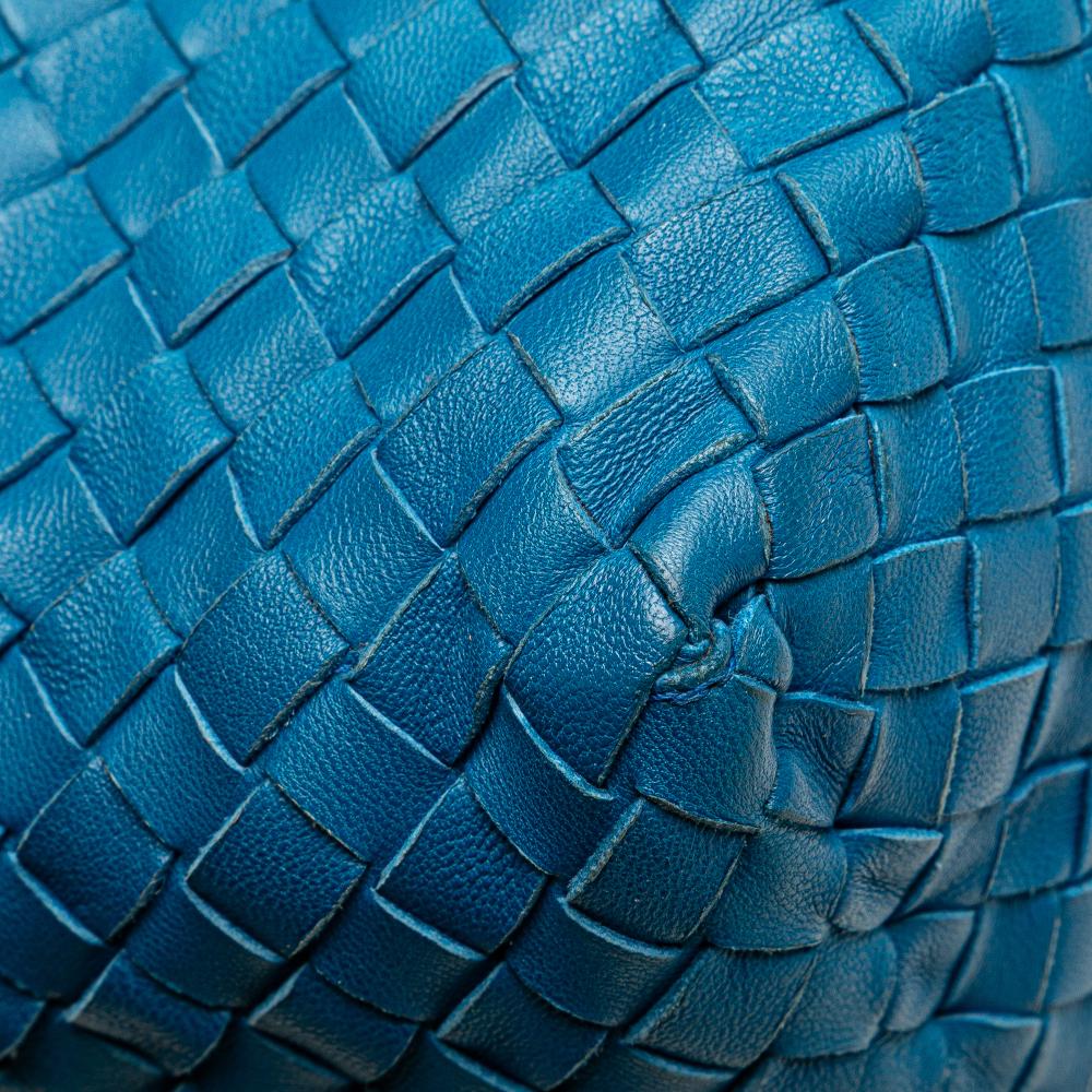 Bottega Veneta B Bottega Veneta Blue Nappa Leather Leather Medium Nappa Intrecciato Cesta Tote Italy