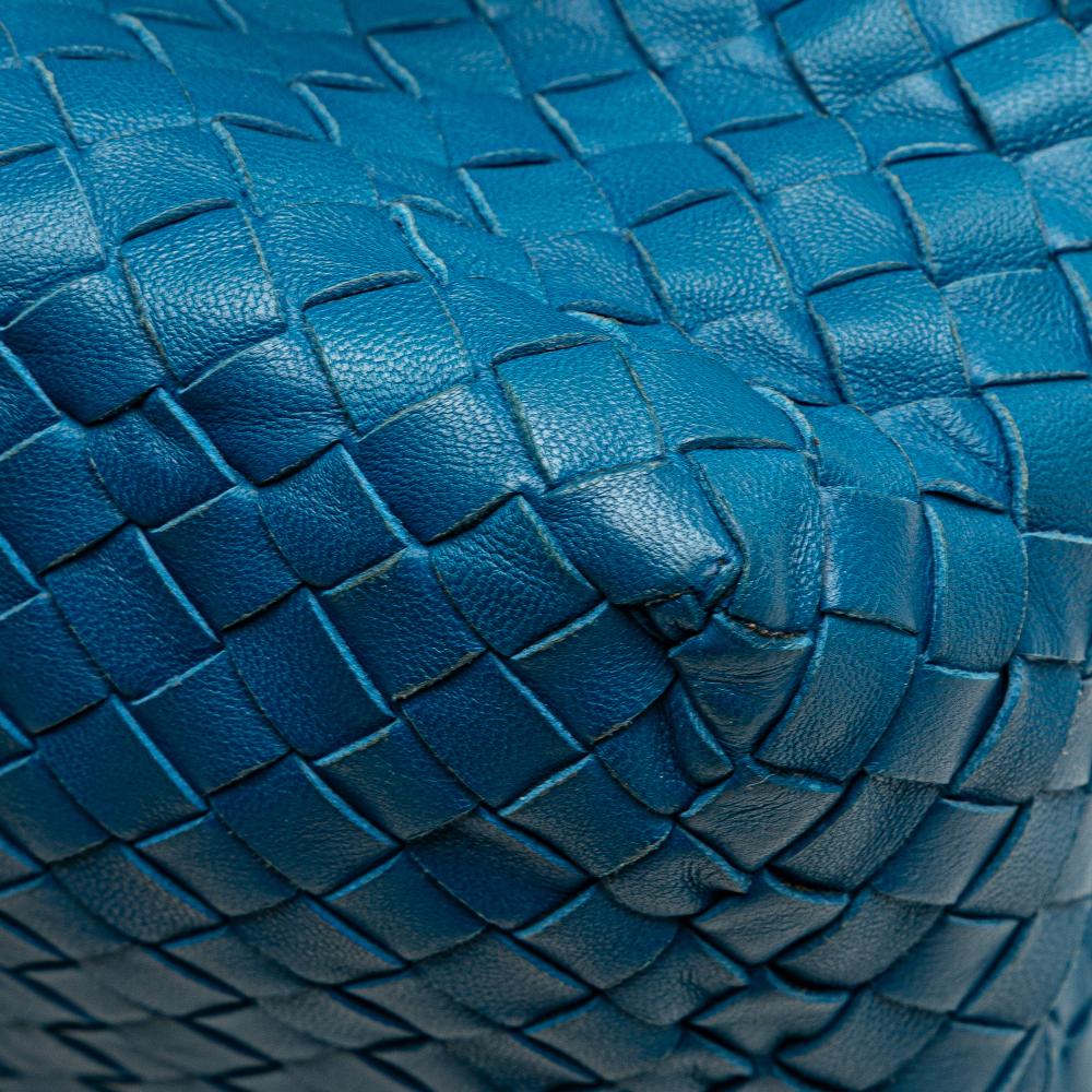 Bottega Veneta B Bottega Veneta Blue Nappa Leather Leather Medium Nappa Intrecciato Cesta Tote Italy