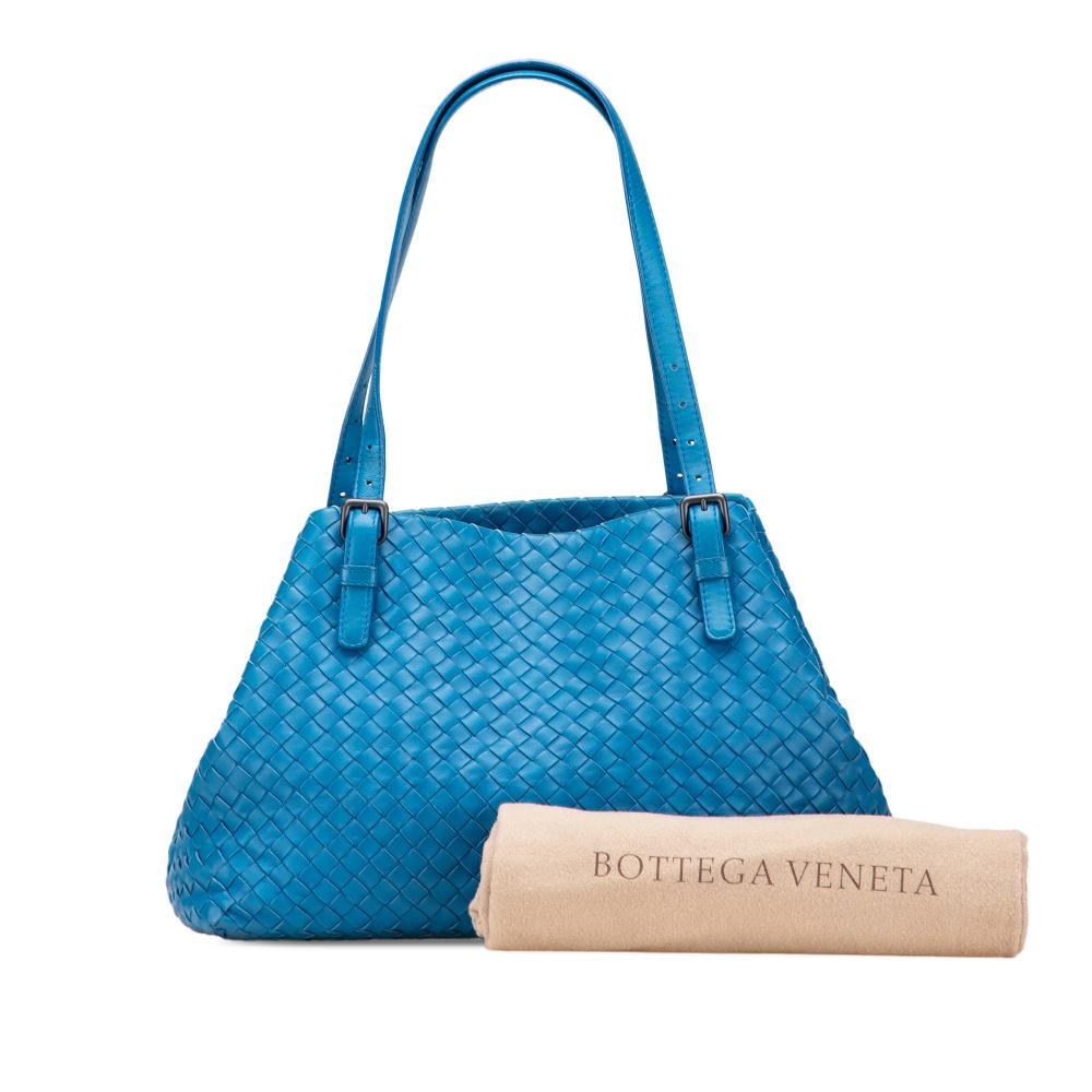 Bottega Veneta B Bottega Veneta Blue Nappa Leather Leather Medium Nappa Intrecciato Cesta Tote Italy