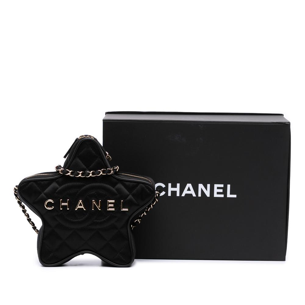 Chanel AB Chanel Black Satin Fabric Quilted Walk Of Fame Star Crossbody France