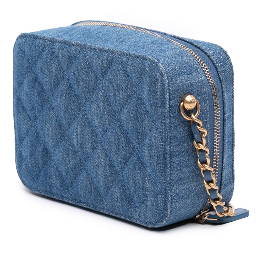 Chanel AB Chanel Blue Denim Denim Fabric Quilted Pearl Crush Camera Bag Italy