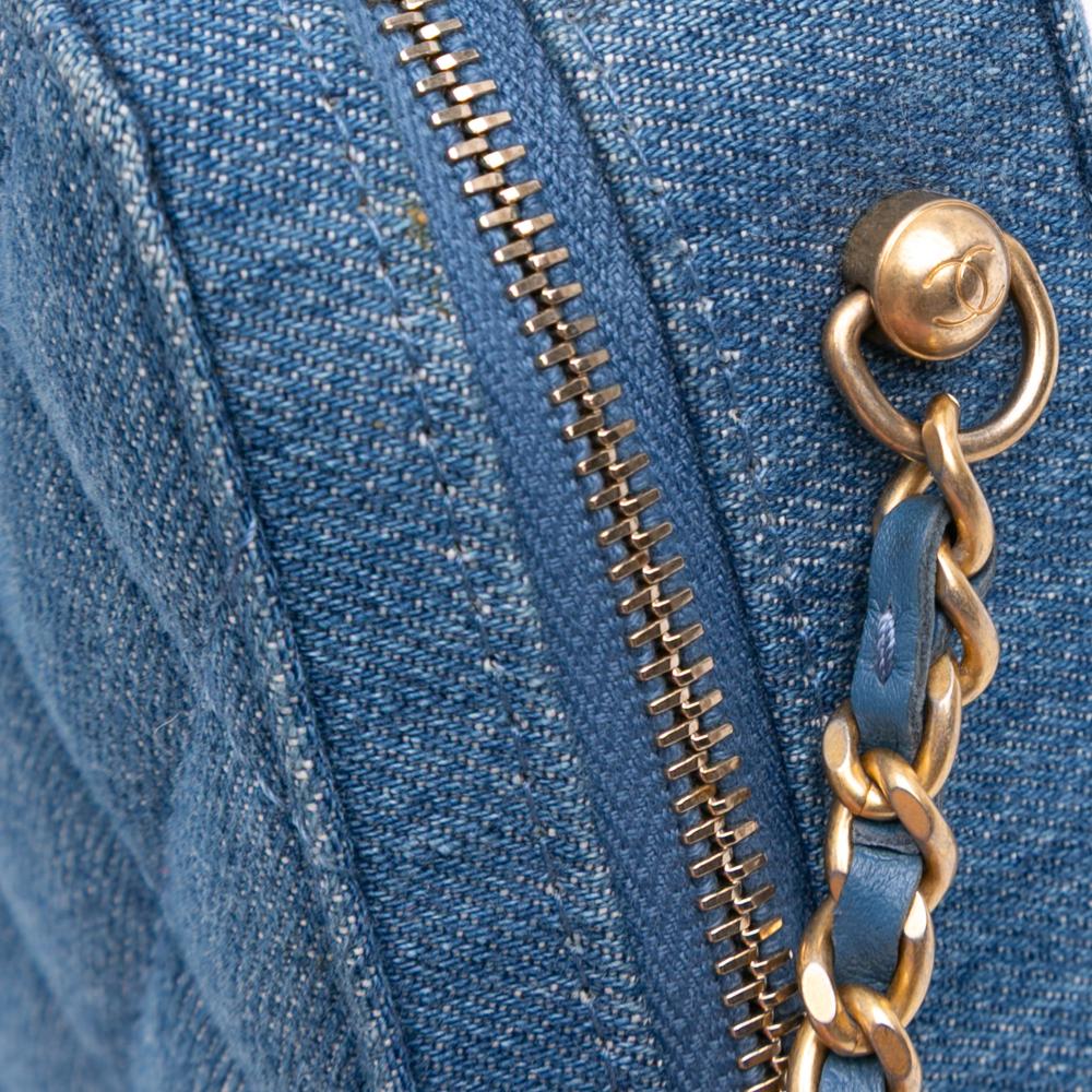 Chanel AB Chanel Blue Denim Denim Fabric Quilted Pearl Crush Camera Bag Italy