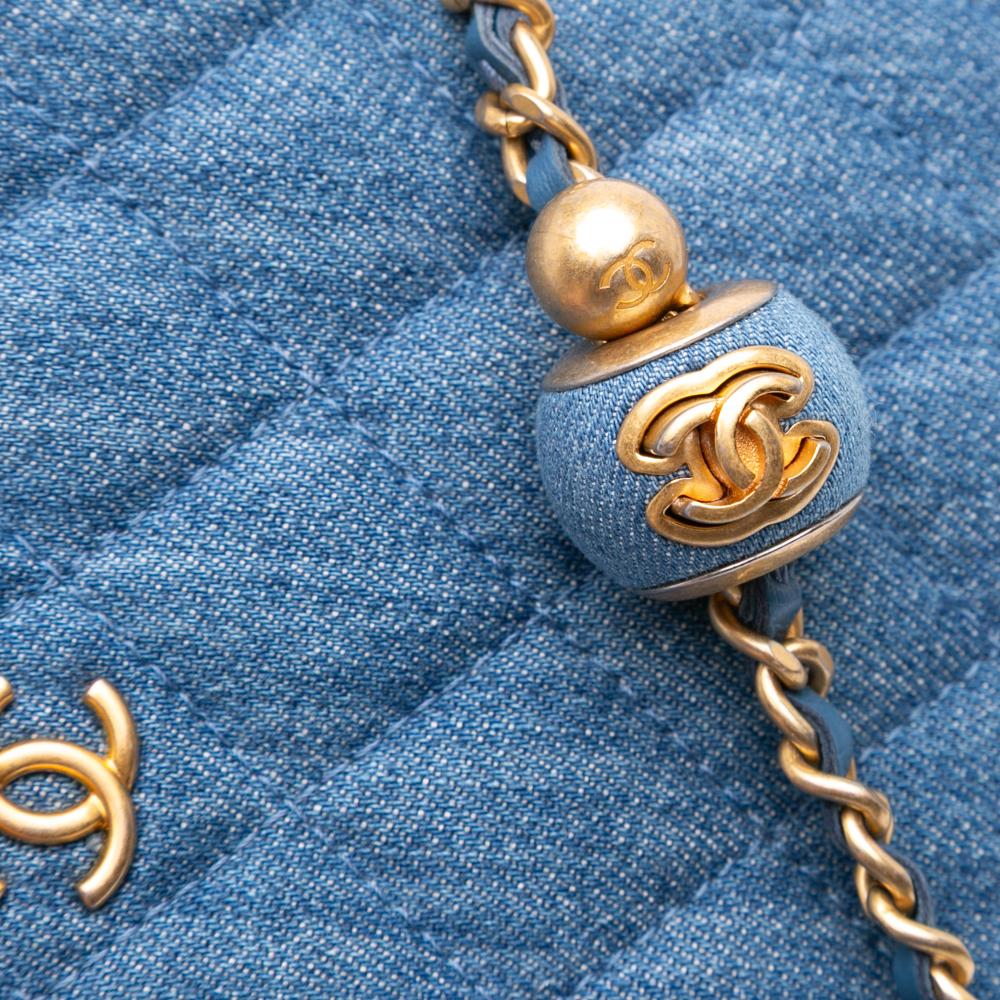 Chanel AB Chanel Blue Denim Denim Fabric Quilted Pearl Crush Camera Bag Italy