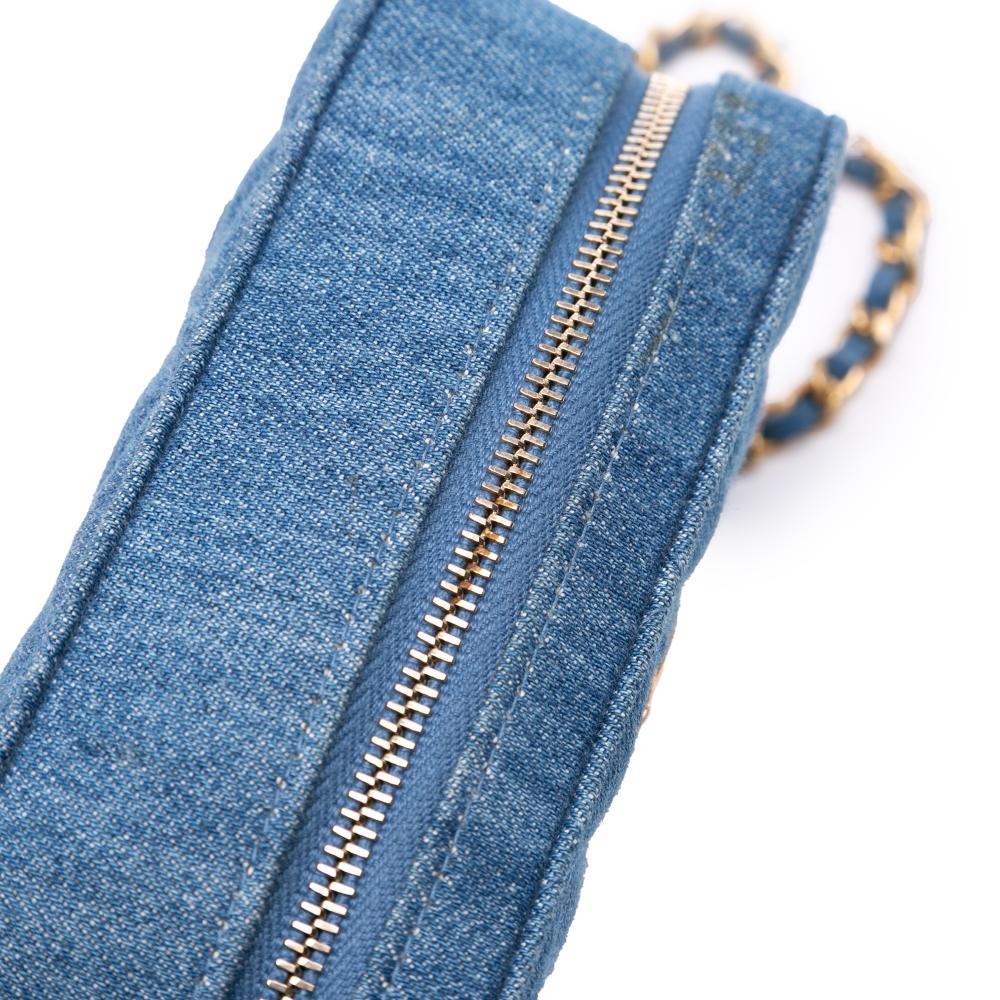 Chanel AB Chanel Blue Denim Denim Fabric Quilted Pearl Crush Camera Bag Italy