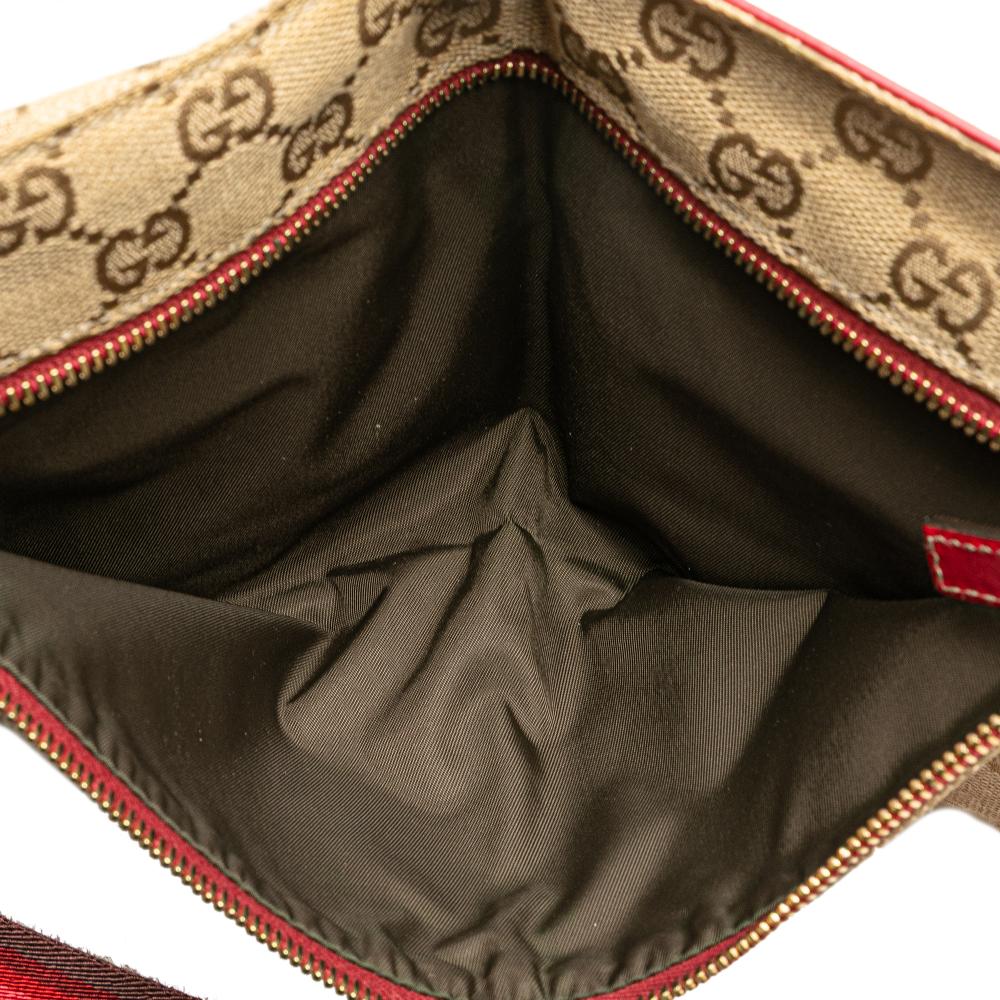 Gucci B Gucci Brown Beige Canvas Fabric GG Web Double Pocket Belt Bag Italy