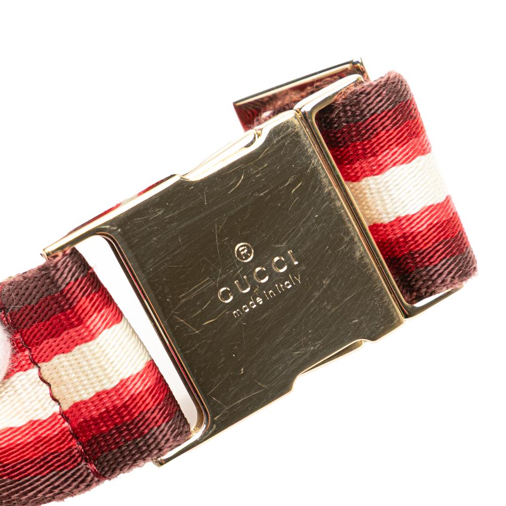 Gucci B Gucci Brown Beige Canvas Fabric GG Web Double Pocket Belt Bag Italy