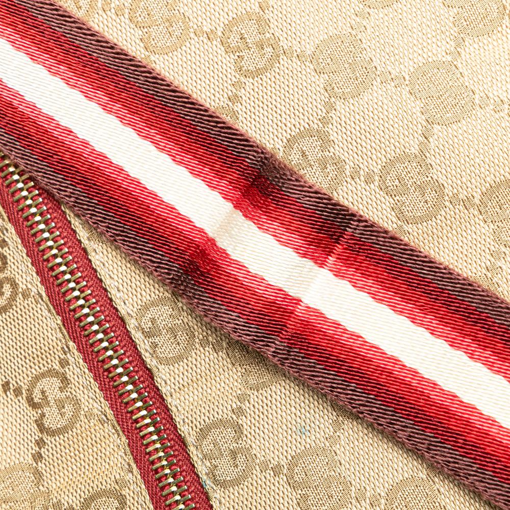 Gucci B Gucci Brown Beige Canvas Fabric GG Web Double Pocket Belt Bag Italy