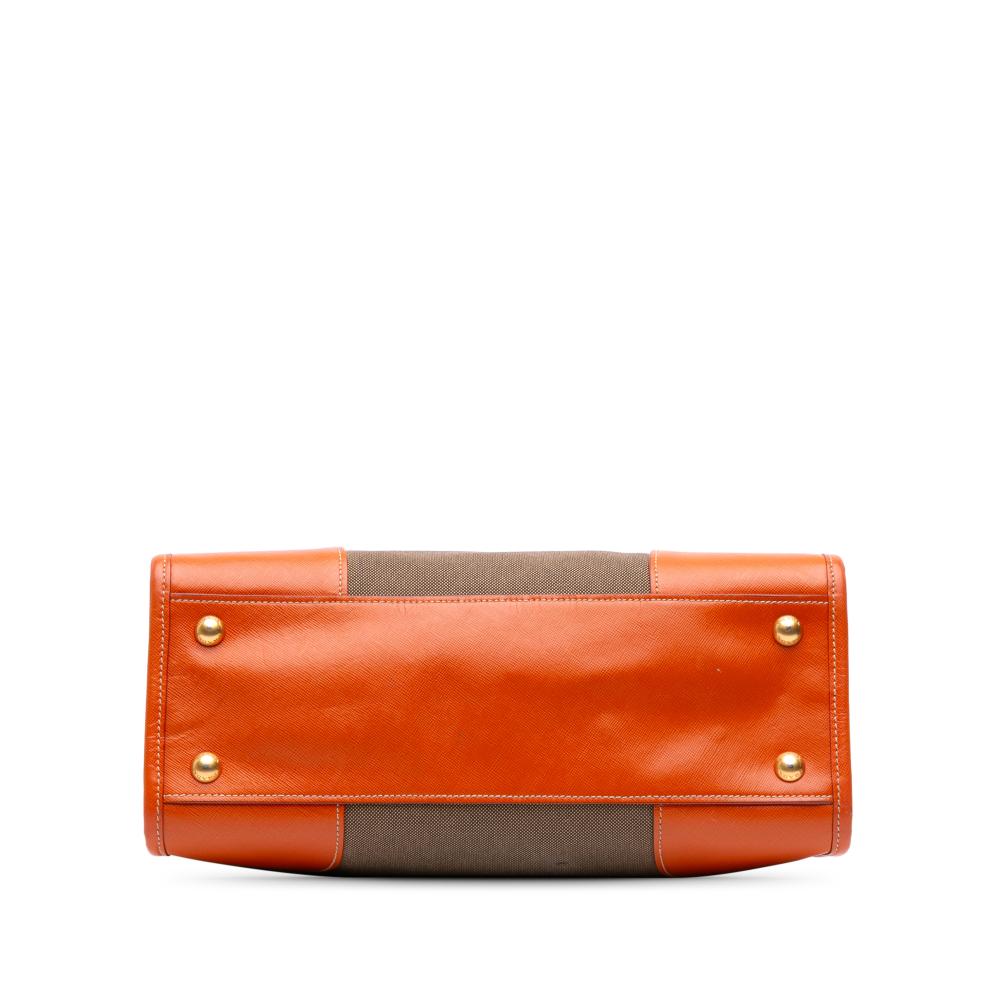 Prada B Prada Brown Light Brown Canvas Fabric Saffiano Trimmed Canapa Logo Double Zip Satchel Turkey