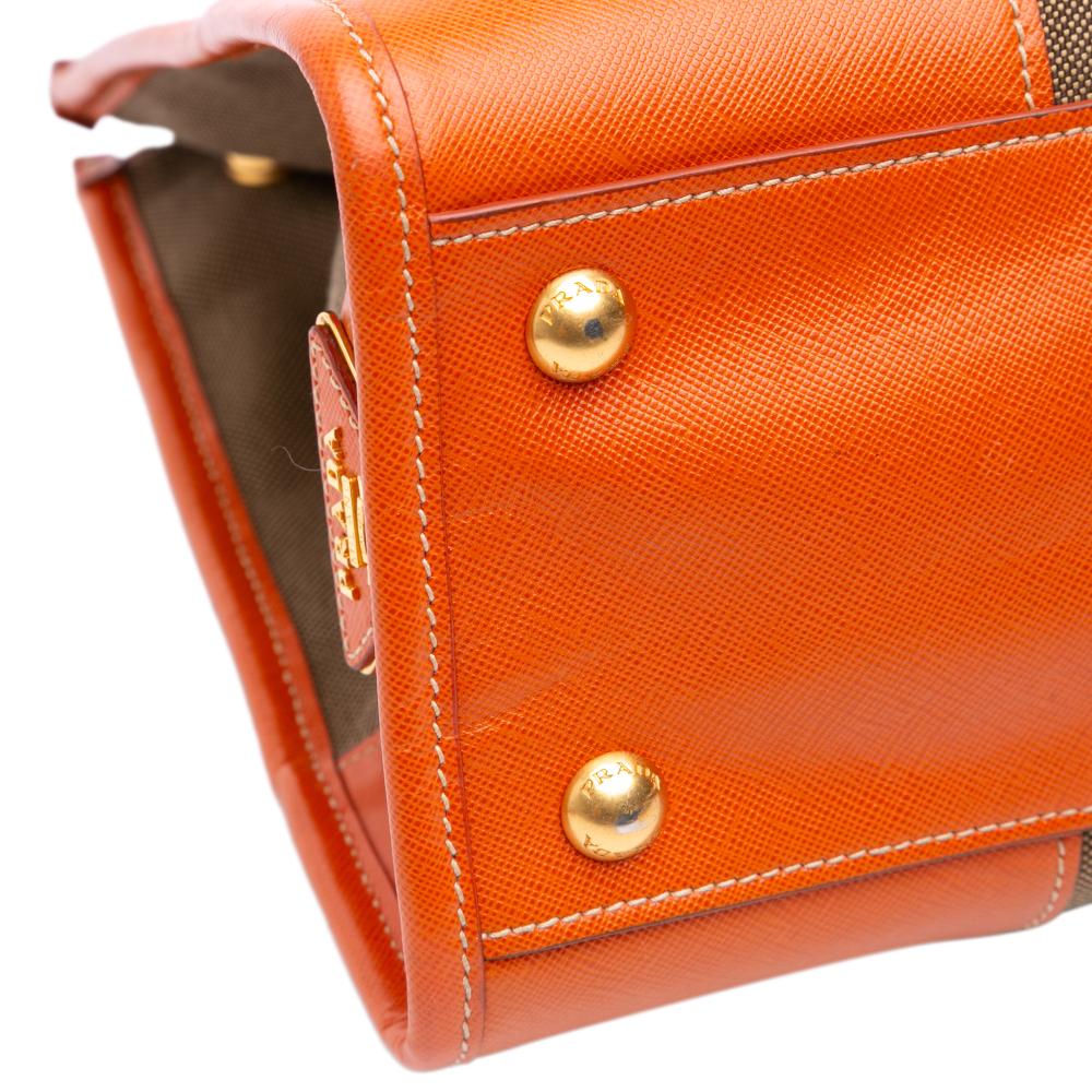 Prada B Prada Brown Light Brown Canvas Fabric Saffiano Trimmed Canapa Logo Double Zip Satchel Turkey