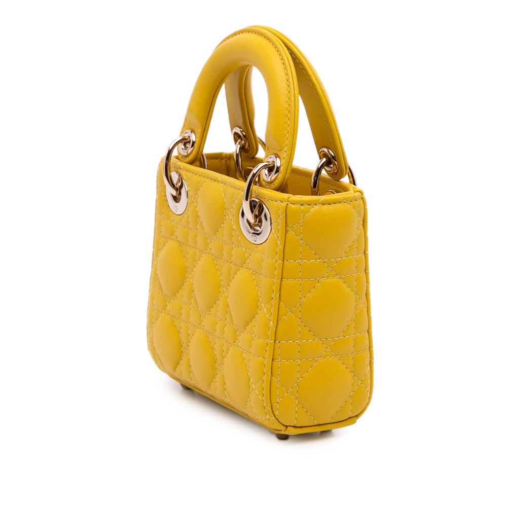Christian Dior AB Dior Yellow Mustard Lambskin Leather Leather Micro Lambskin Cannage Lady Dior Italy