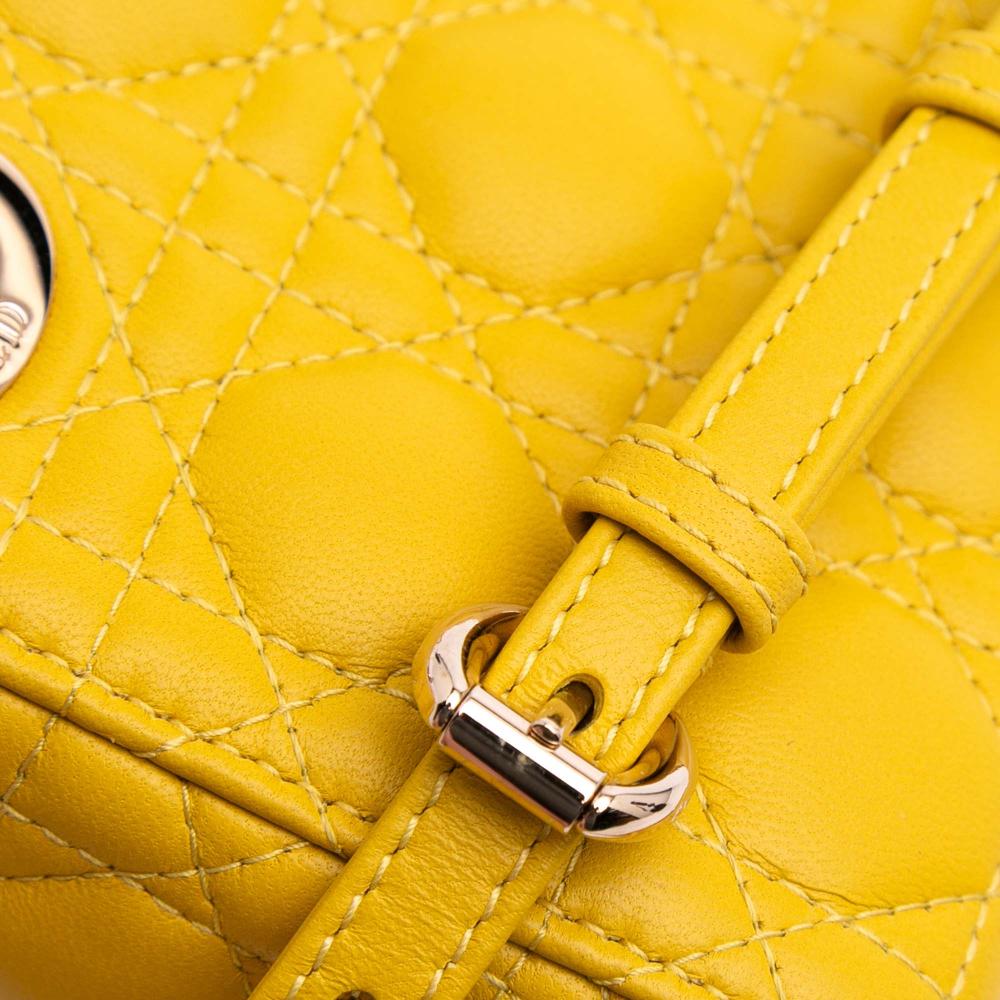 Christian Dior AB Dior Yellow Mustard Lambskin Leather Leather Micro Lambskin Cannage Lady Dior Italy
