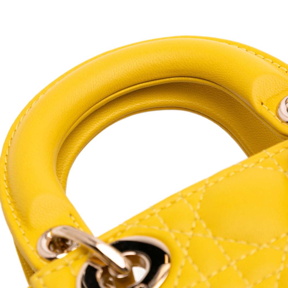 Christian Dior AB Dior Yellow Mustard Lambskin Leather Leather Micro Lambskin Cannage Lady Dior Italy