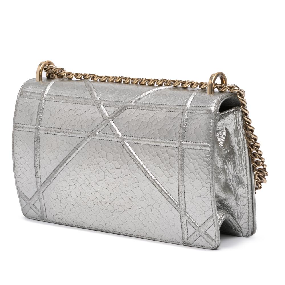 Christian Dior B Dior Silver Goatskin Leather Medium Metallic Ceramic Effect Deerskin Diorama Flap Italy