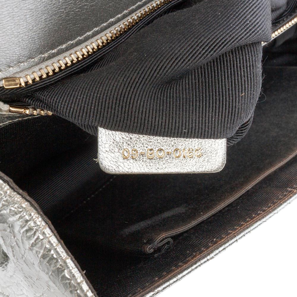 Christian Dior B Dior Silver Goatskin Leather Medium Metallic Ceramic Effect Deerskin Diorama Flap Italy