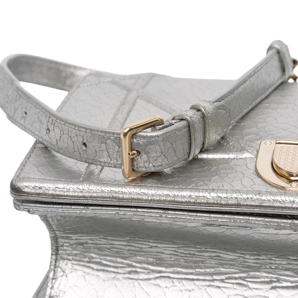 Christian Dior B Dior Silver Goatskin Leather Medium Metallic Ceramic Effect Deerskin Diorama Flap Italy