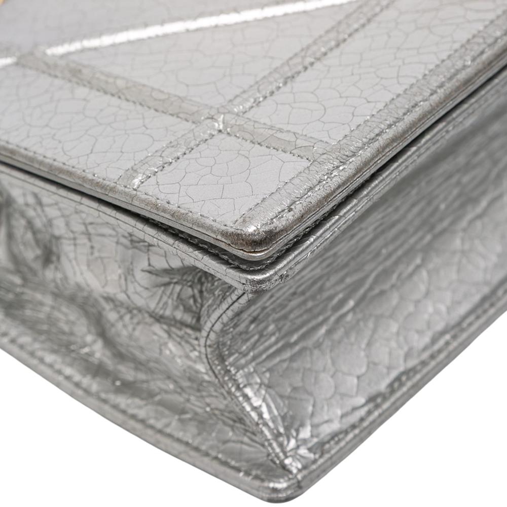 Christian Dior B Dior Silver Goatskin Leather Medium Metallic Ceramic Effect Deerskin Diorama Flap Italy