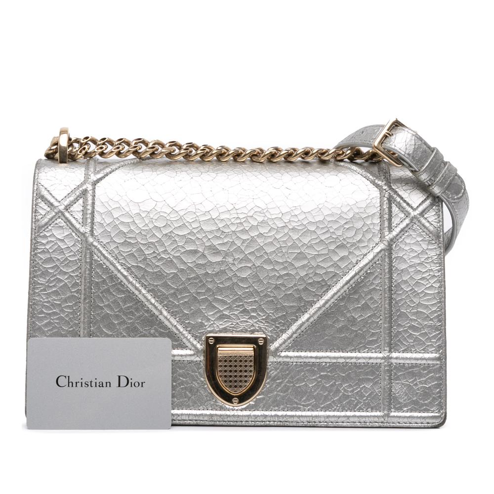 Christian Dior B Dior Silver Goatskin Leather Medium Metallic Ceramic Effect Deerskin Diorama Flap Italy