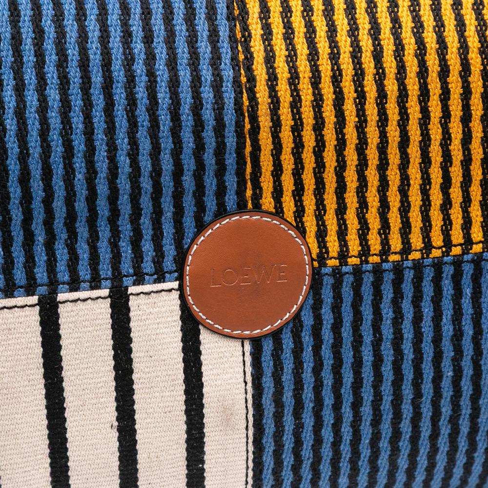Loewe B LOEWE Blue with Multi Canvas Fabric Paulas Ibiza Large Stripes Cushion Tote Portugal