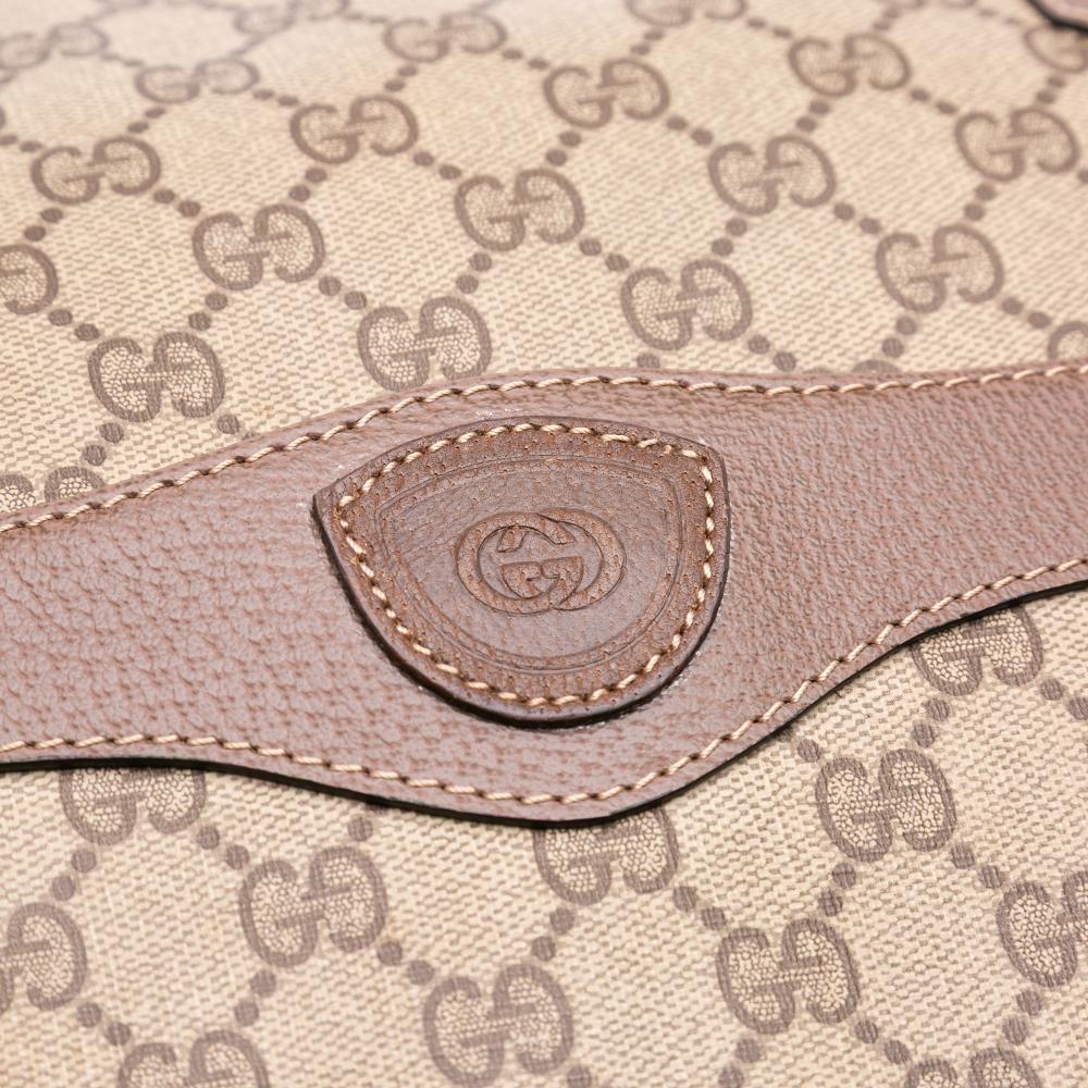Gucci B Gucci Brown Beige Coated Canvas Fabric GG Supreme Web Tote Italy